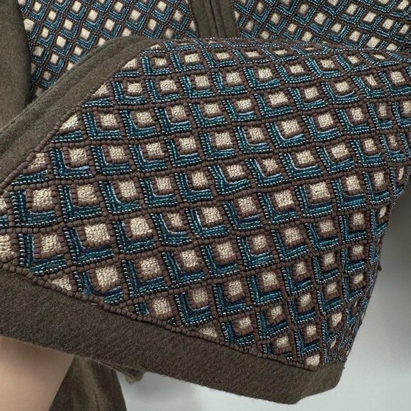 Tory Burch Women’s Embroidered Wool-Blend Zip Jacket Size 10 Olive Green Texture - Picture 3 of 8